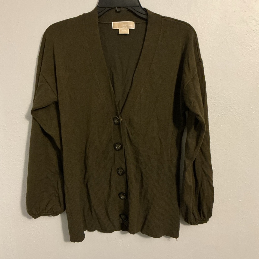 Michael Michael Kors Woman’s Olive Green Cardigan Sweater. Size Medium.